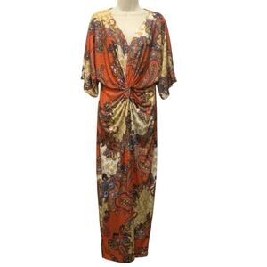 Venus Twist Front Paisley Maxi Dress Boho Kimono Sleeve Women’s Medium